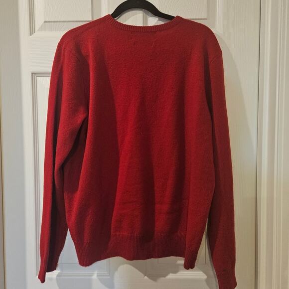 Vintage Polo Ralph Lauren Lambswool Sweater Mens Large Red V-Neck Navy Pony Logo - Picture 5 of 5